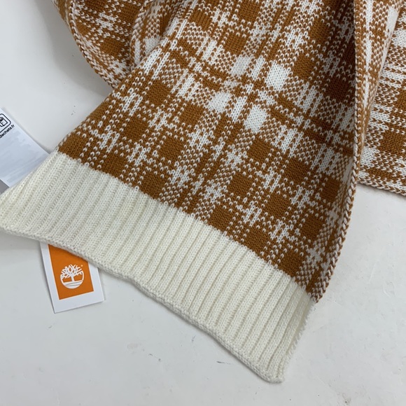 Timberland Plaid Knit Scarf Creme Tan New NWT Acrylic - Picture 4 of 13